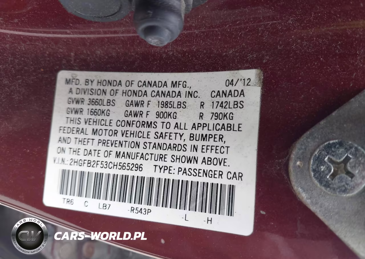 2012 Honda Civic Lx VIN:2HGFB2F53CH565296 - 9