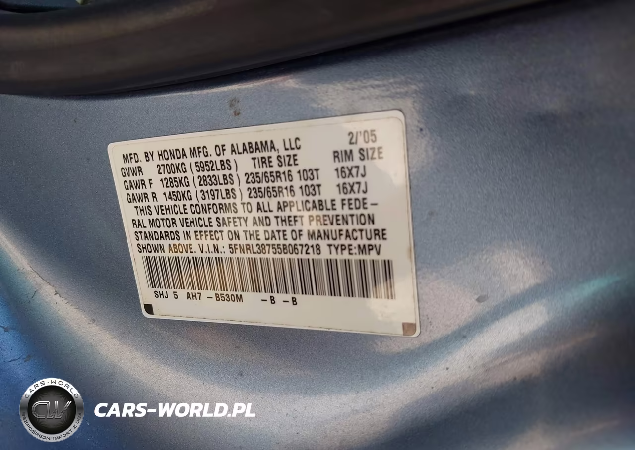 2005 Honda Odyssey Exl VIN:5FNRL38755B067218 - 9
