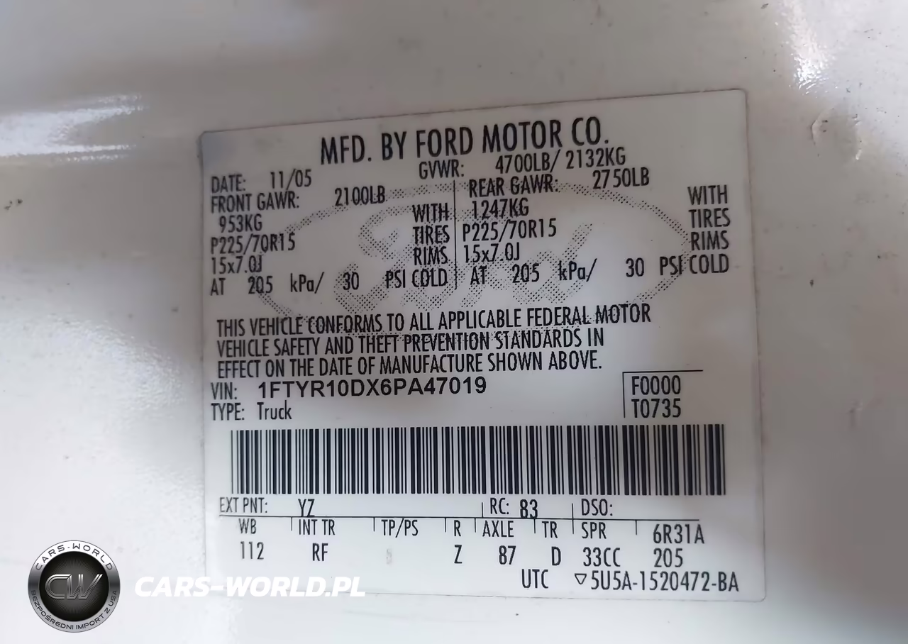 2006 Ford Ranger Xl-Xlt VIN:1FTYR10DX6PA47019 - 9