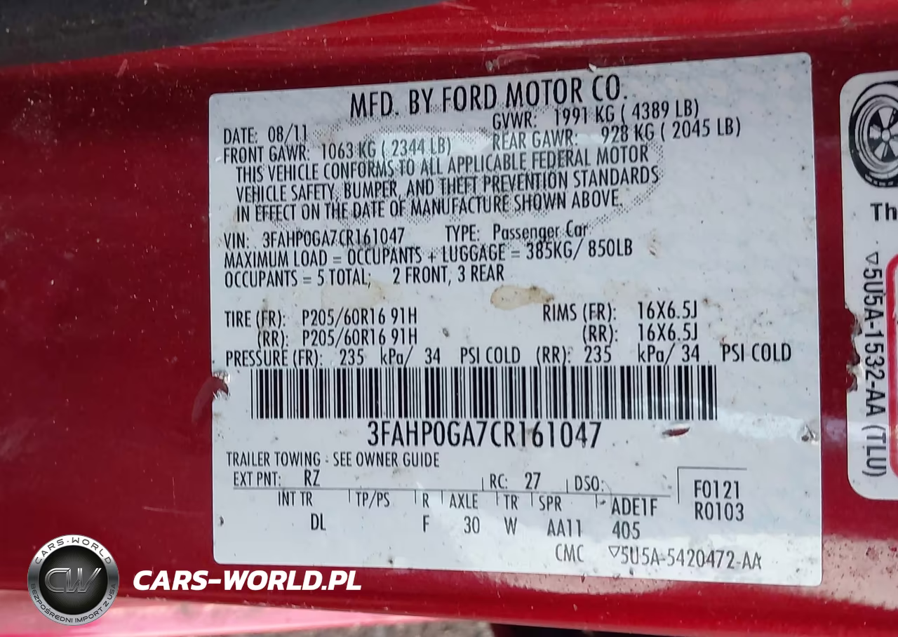 2012 Ford Fusion S VIN:3FAHP0GA7CR161047 - 9