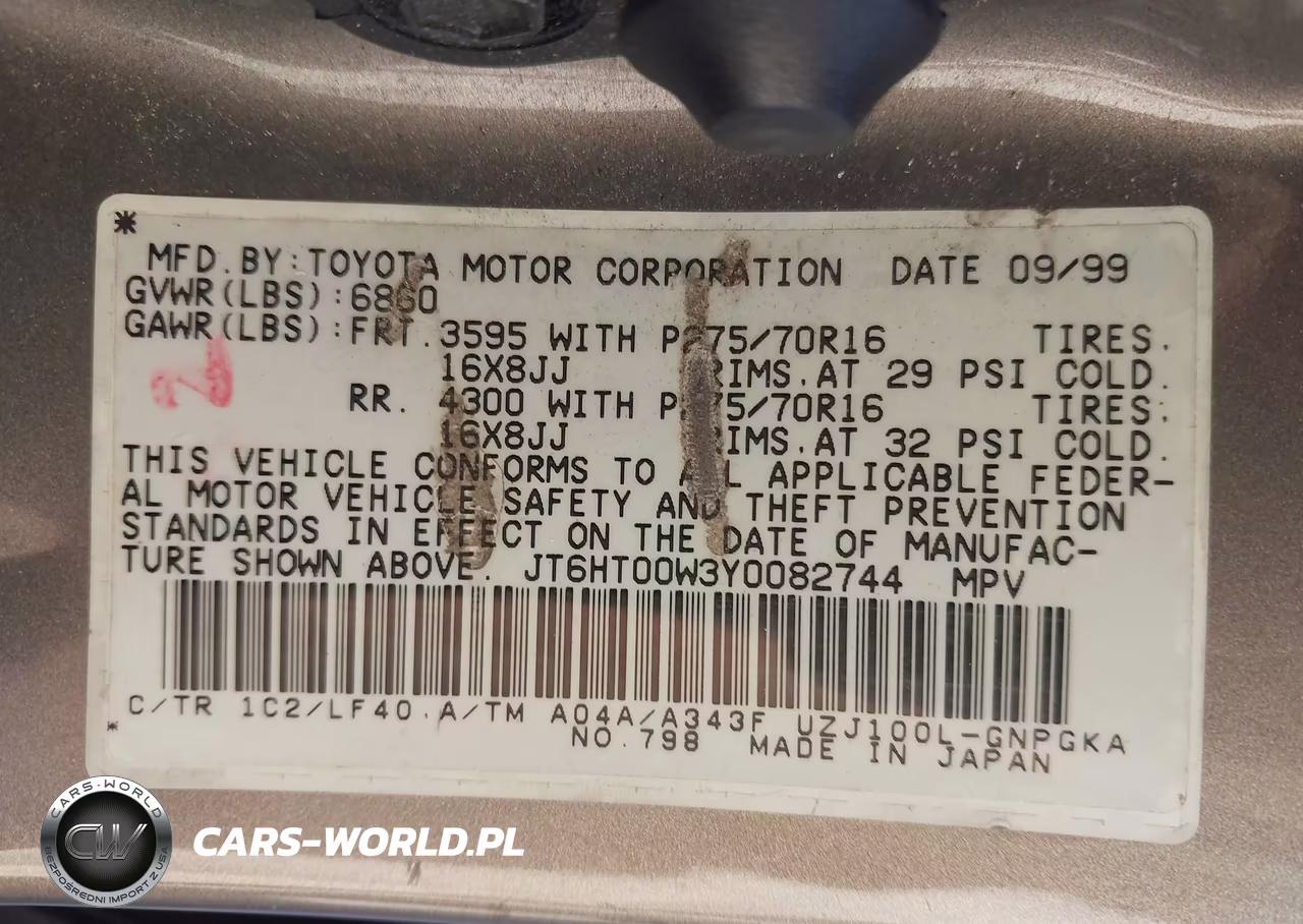 2000 Lexus Lx 470 VIN:JT6HT00W3Y0082744 - 9