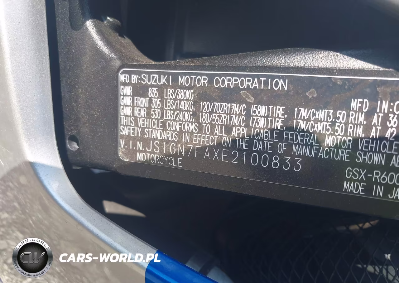 2014 Suzuki Gsx-R600 VIN:JS1GN7FAXE2100833 - 10
