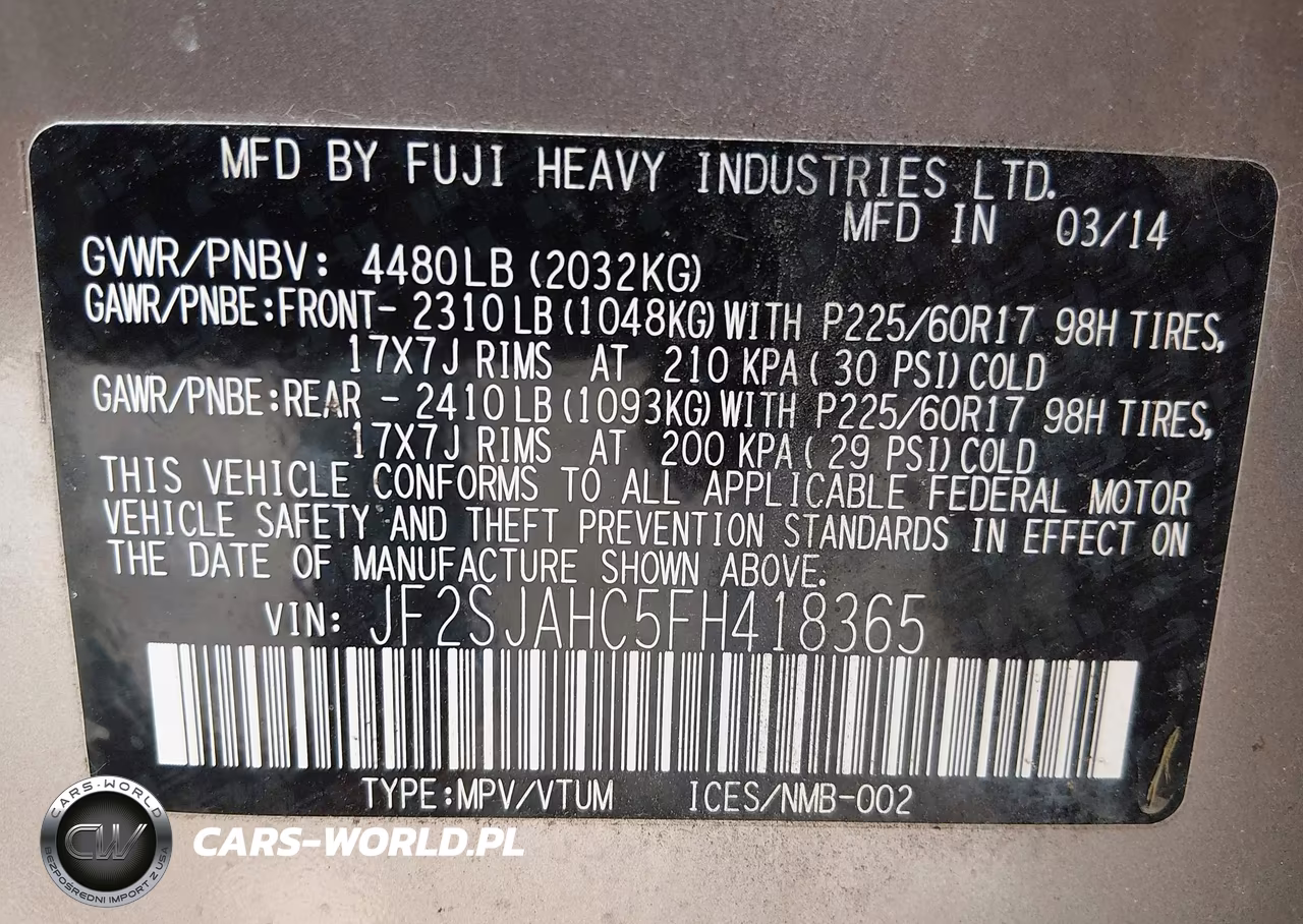 2015 Subaru Forester 2.5I Limited VIN:JF2SJAHC5FH418365 - 9