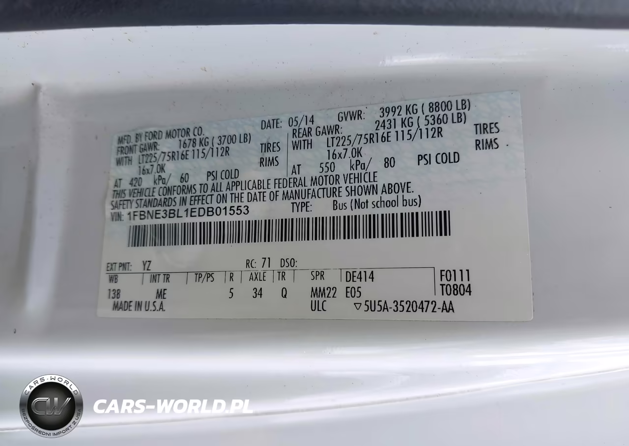 2014 Ford E-350 Super Duty Xlt VIN:1FBNE3BL1EDB01553 - 9