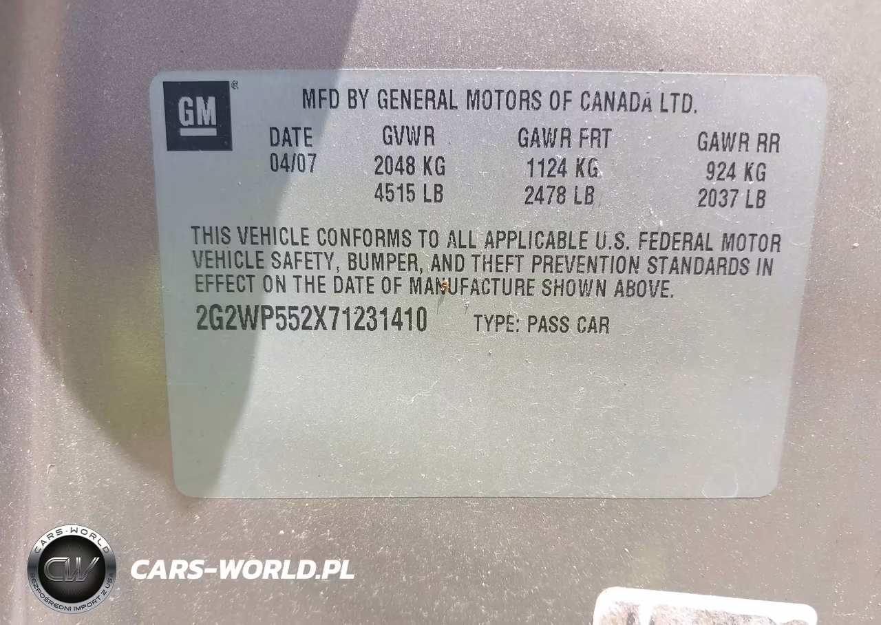 2007 Pontiac Grand Prix VIN:2G2WP552X71231410 - 9