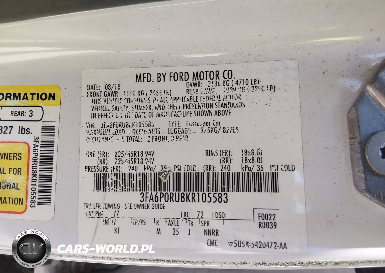 2019 Ford Fusion Hybrid Titanium VIN:3FA6P0RU8KR105583 - 9