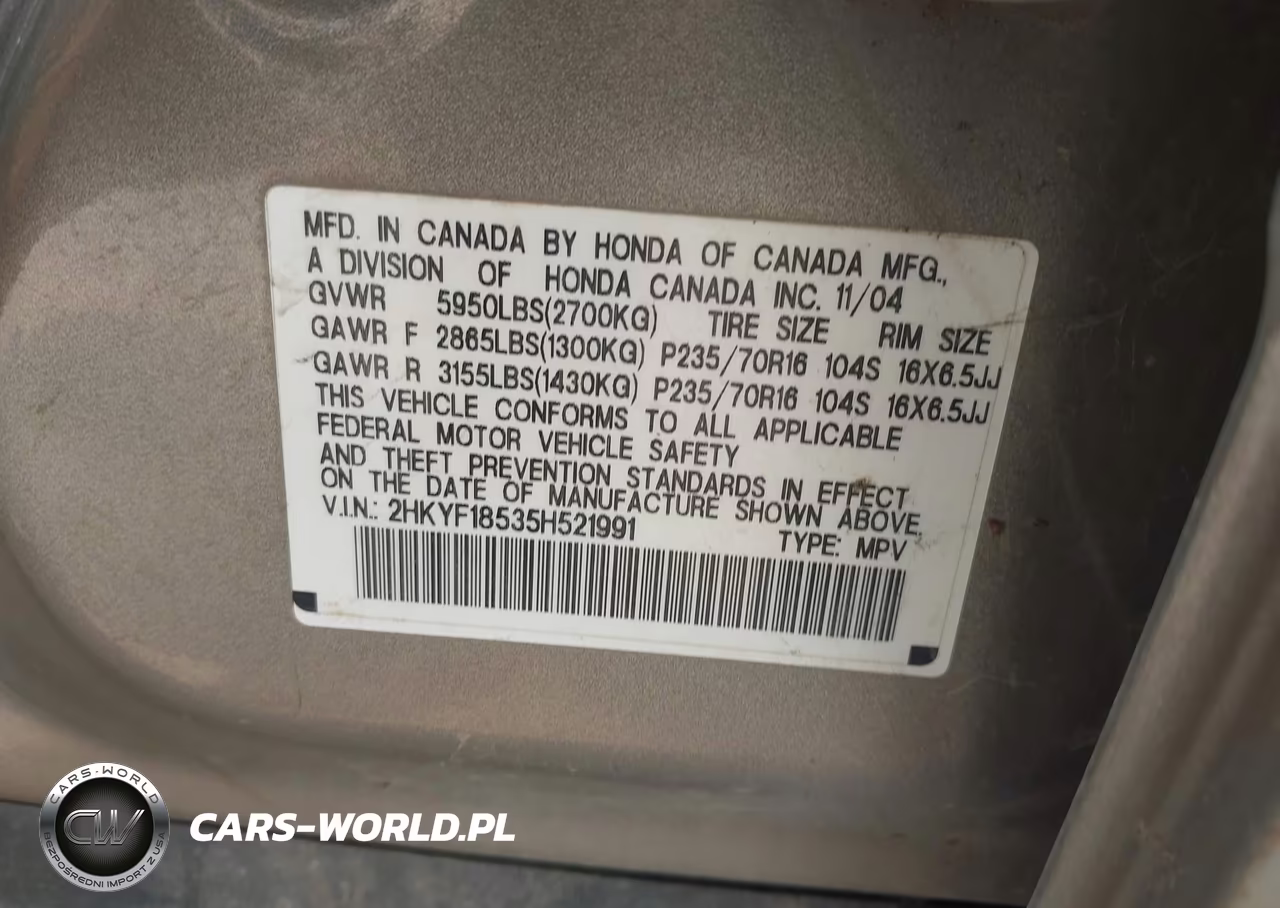 2005 Honda Pilot Ex-L VIN:2HKYF18535H521991 - 9