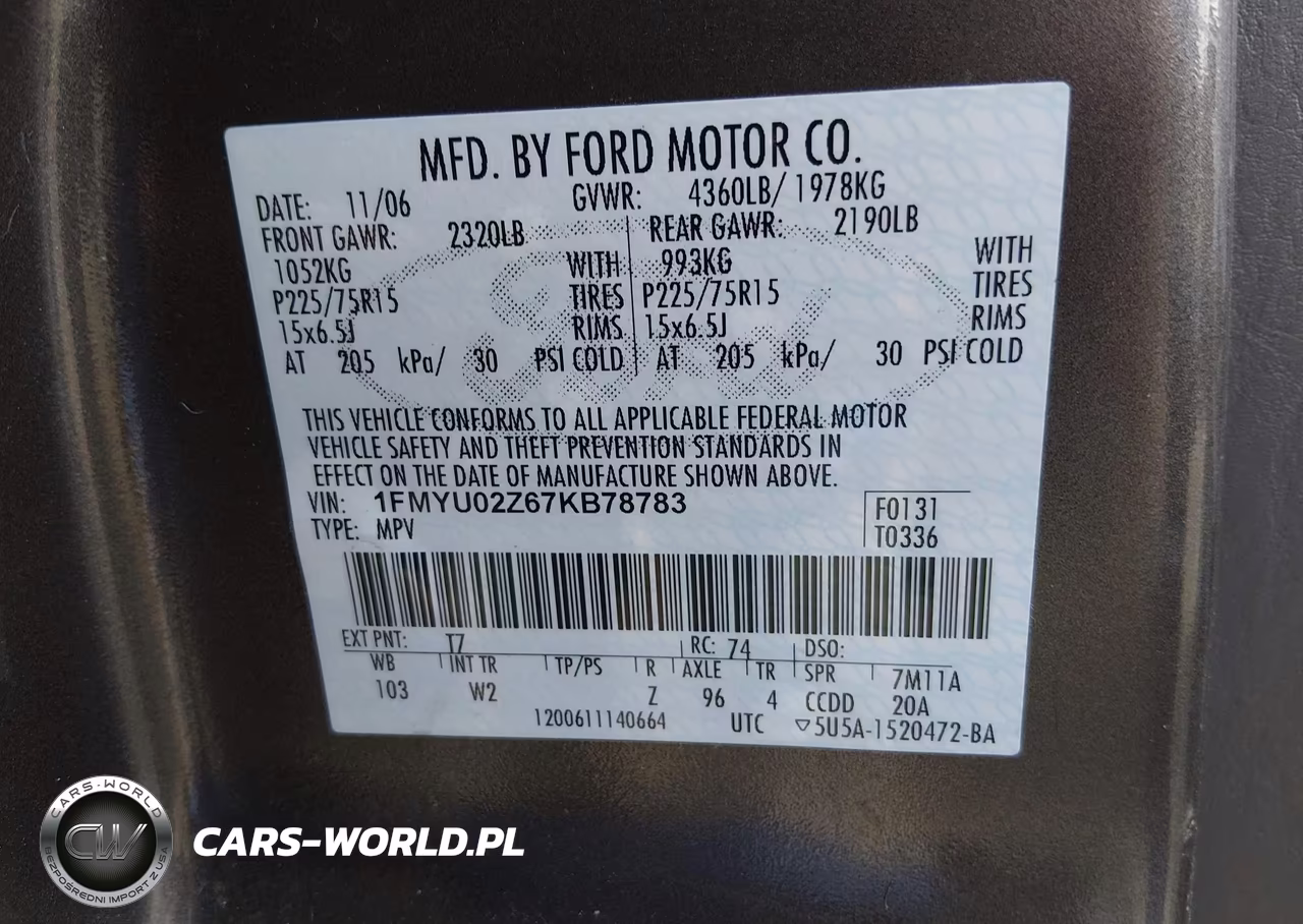 2007 Ford Escape Xls-Xls Manual VIN:1FMYU02Z67KB78783 - 9
