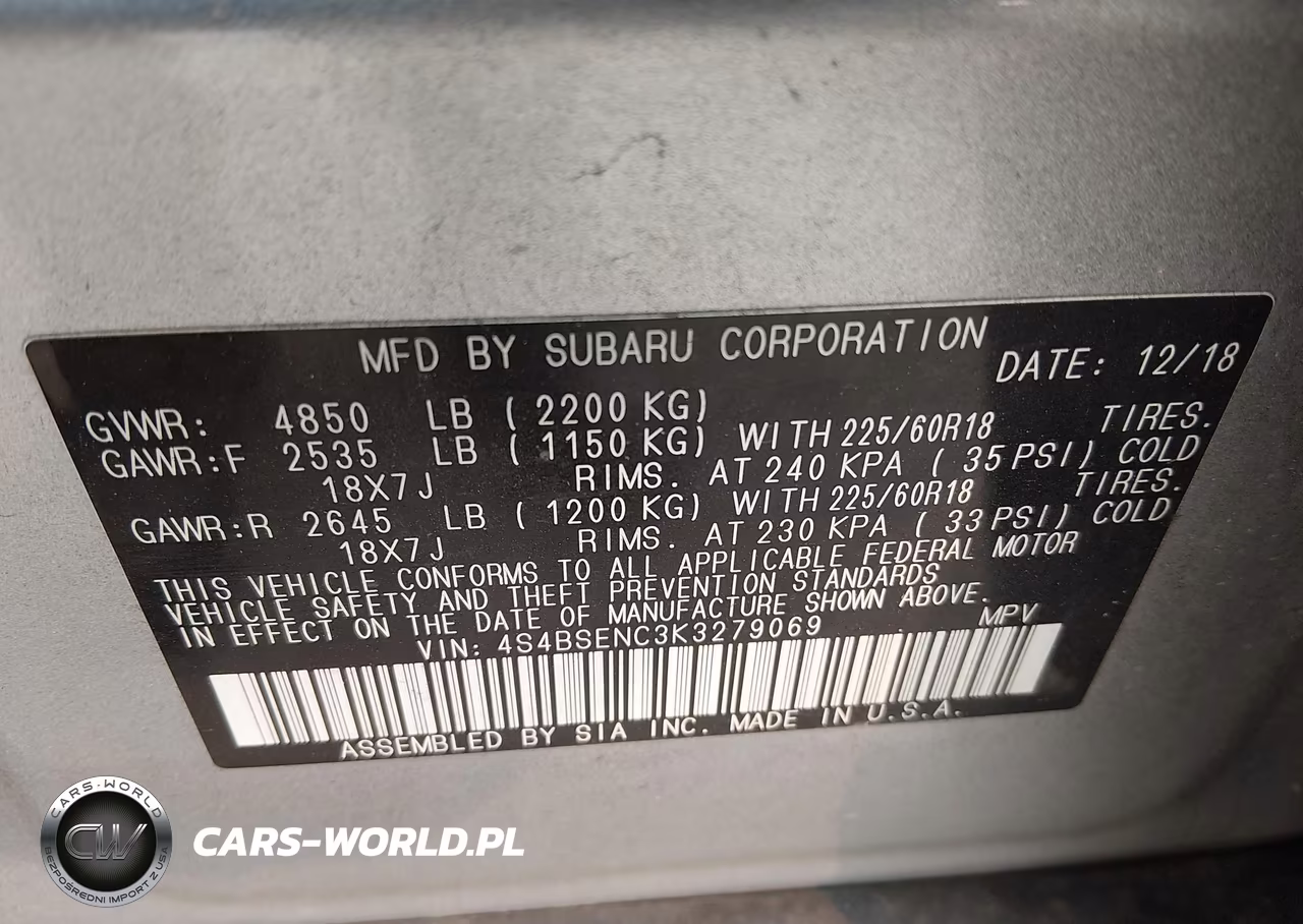 2019 Subaru Outback 3.6R Limited VIN:4S4BSENC3K3279069 - 9