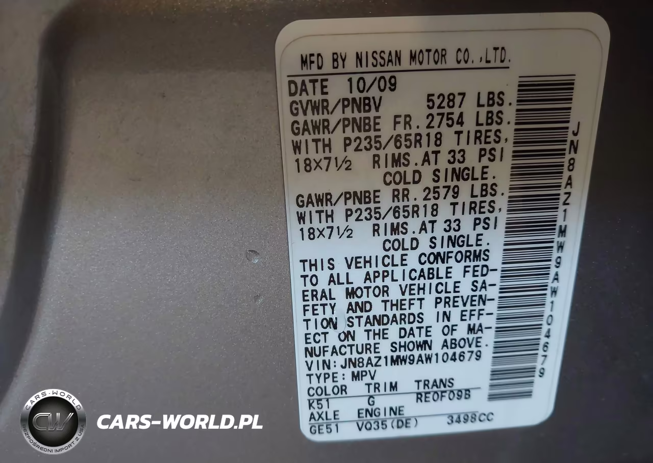 2010 Nissan Murano Sl VIN:JN8AZ1MW9AW104679 - 9
