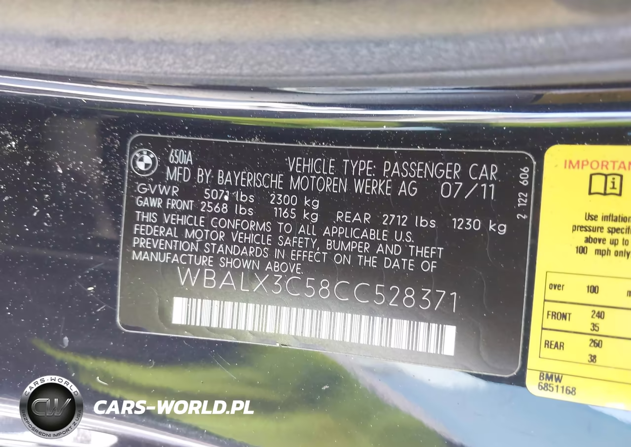 2012 BMW 650I VIN:WBALX3C58CC528371 - 9