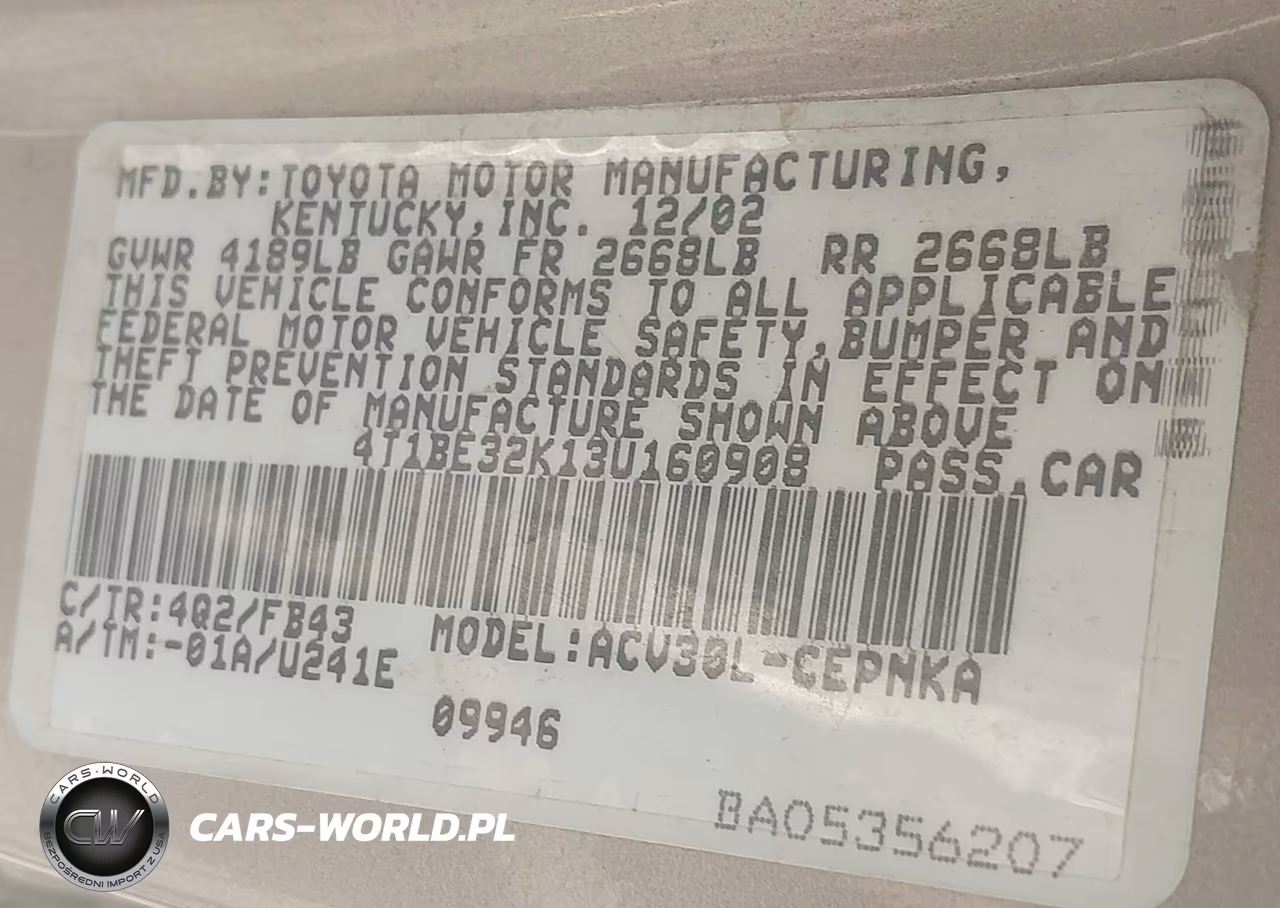 2003 Toyota Camry Le VIN:4T1BE32K13U160908 - 9