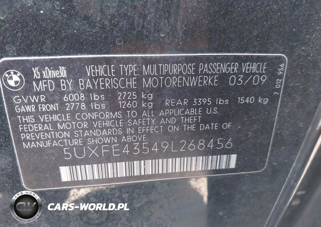 2009 BMW X5 xDrive30I VIN:5UXFE43549L268456 - 9