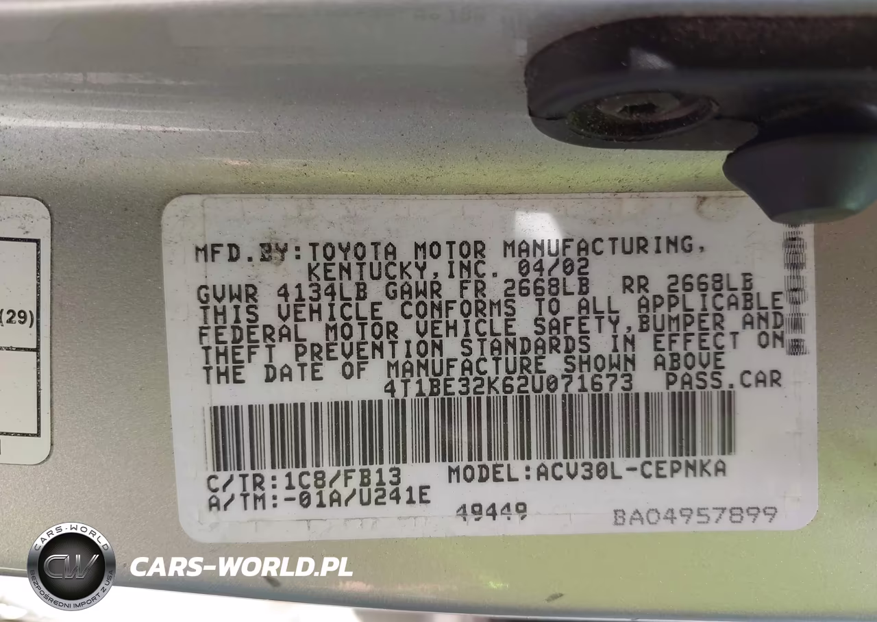 2002 Toyota Camry Le VIN:4T1BE32K62U071673 - 9