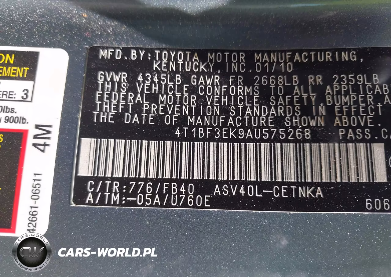 2010 Toyota Camry Le VIN:4T1BF3EK9AU575268 - 9