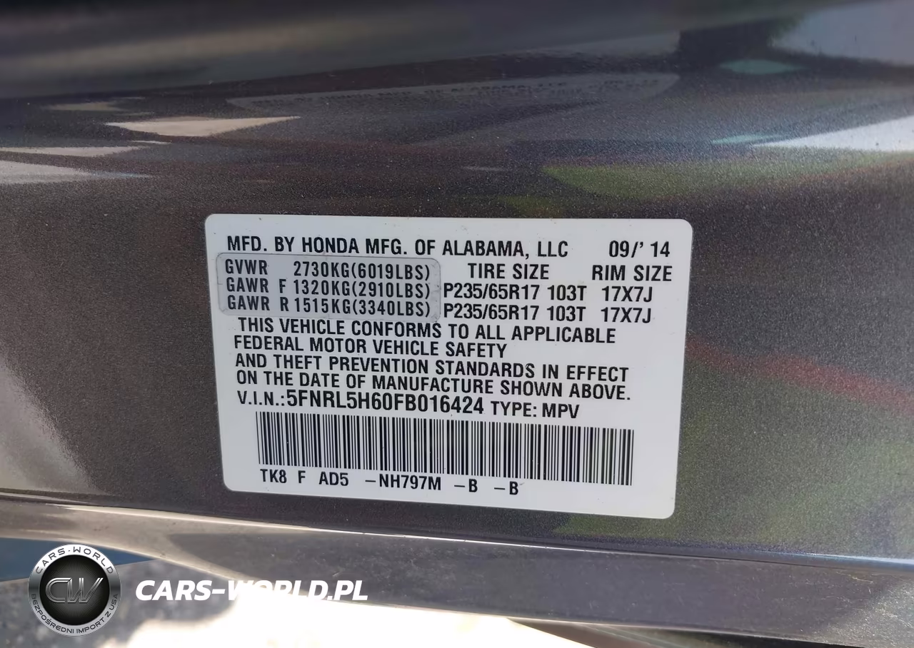 2015 Honda Odyssey Ex-L VIN:5FNRL5H60FB016424 - 9
