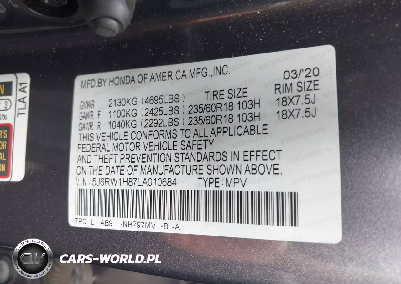 2020 Honda Cr-V 2Wd Ex-L VIN:5J6RW1H87LA010684 - 9