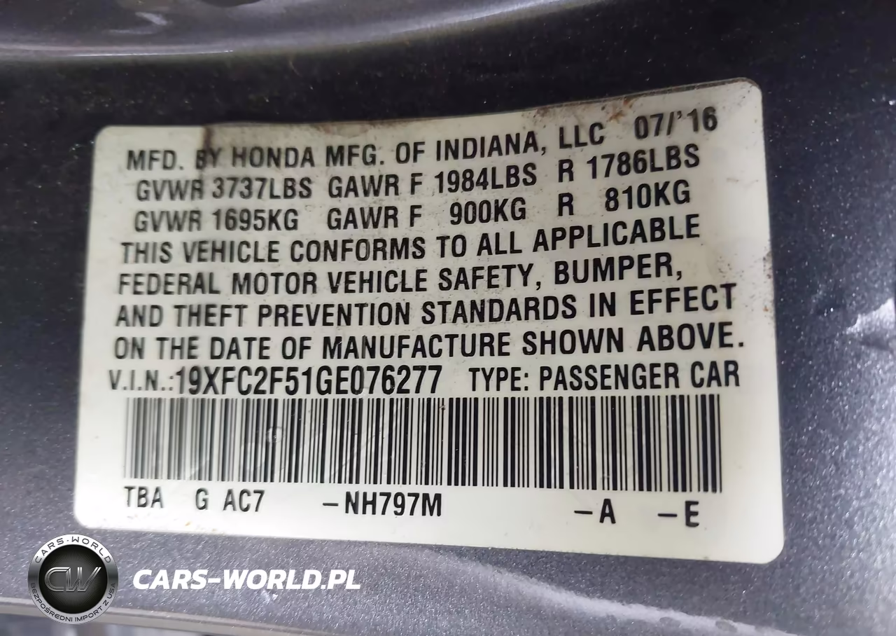 2016 Honda Civic Lx VIN:19XFC2F51GE076277 - 9