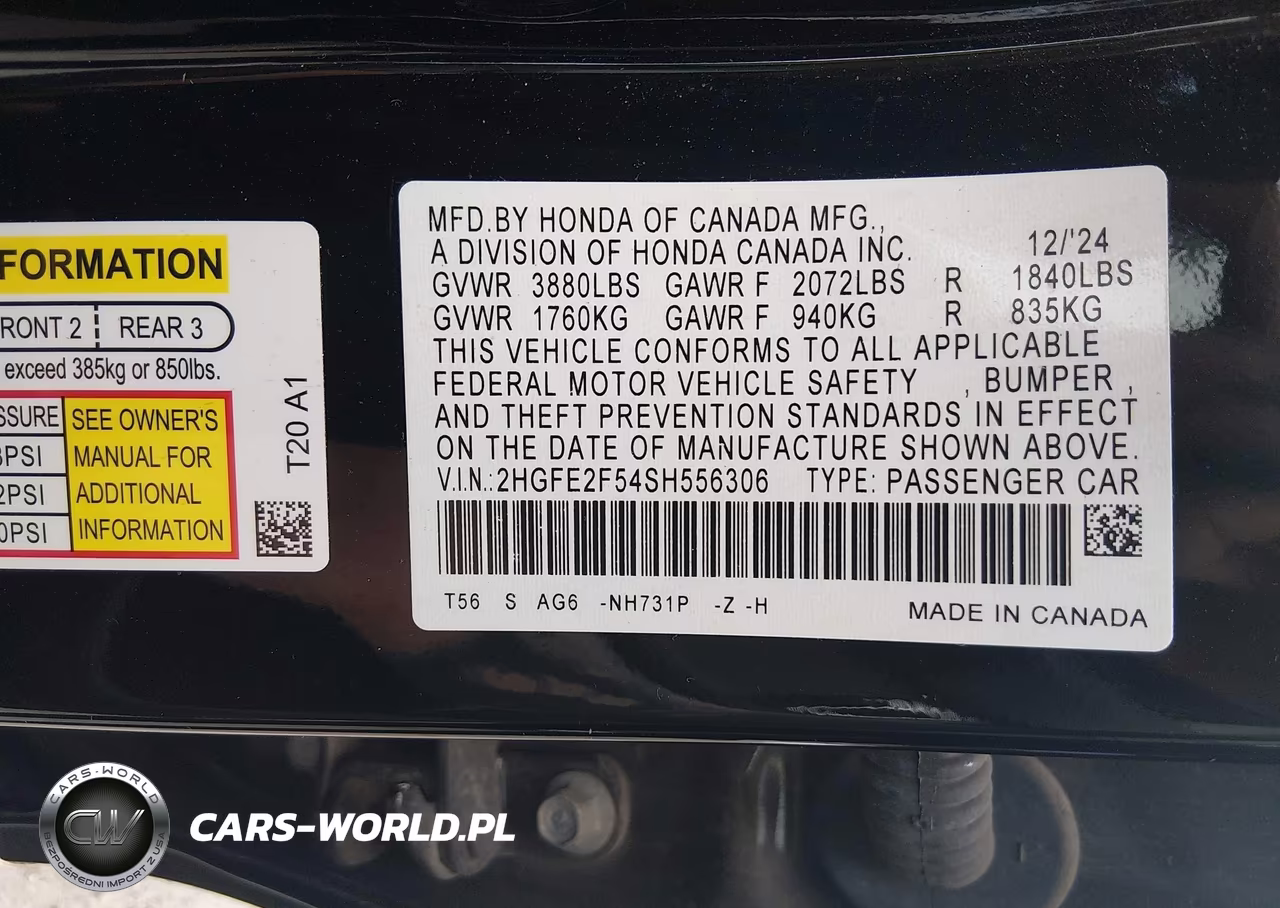 2025 Honda Civic Sport VIN:2HGFE2F54SH556306 - 9