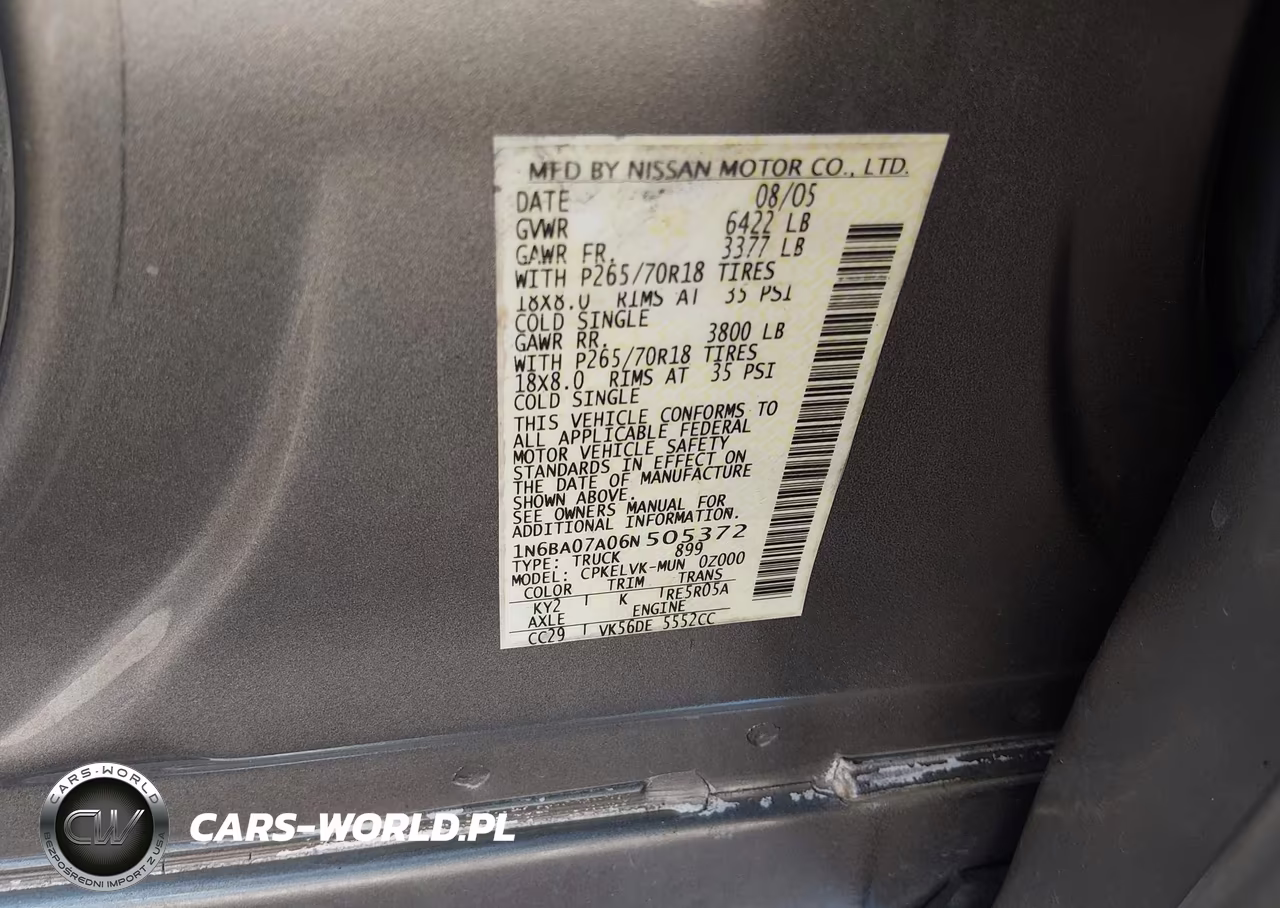 2006 Nissan Titan Le VIN:1N6BA07A06N505372 - 9