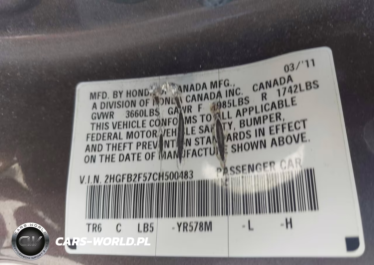 2012 Honda Civic Lx VIN:2HGFB2F57CH500483 - 9