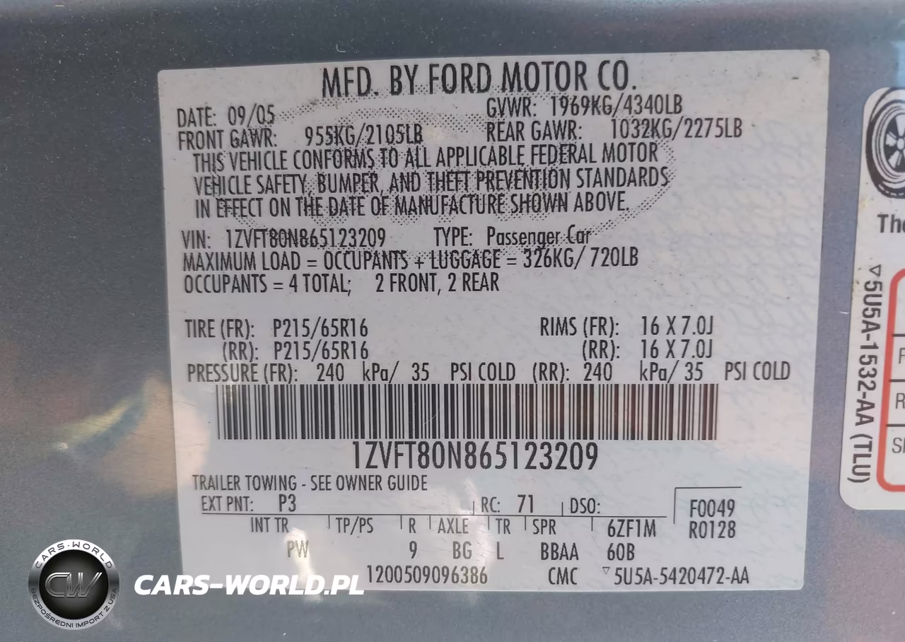 2006 Ford Mustang V6 VIN:1ZVFT80N865123209 - 9