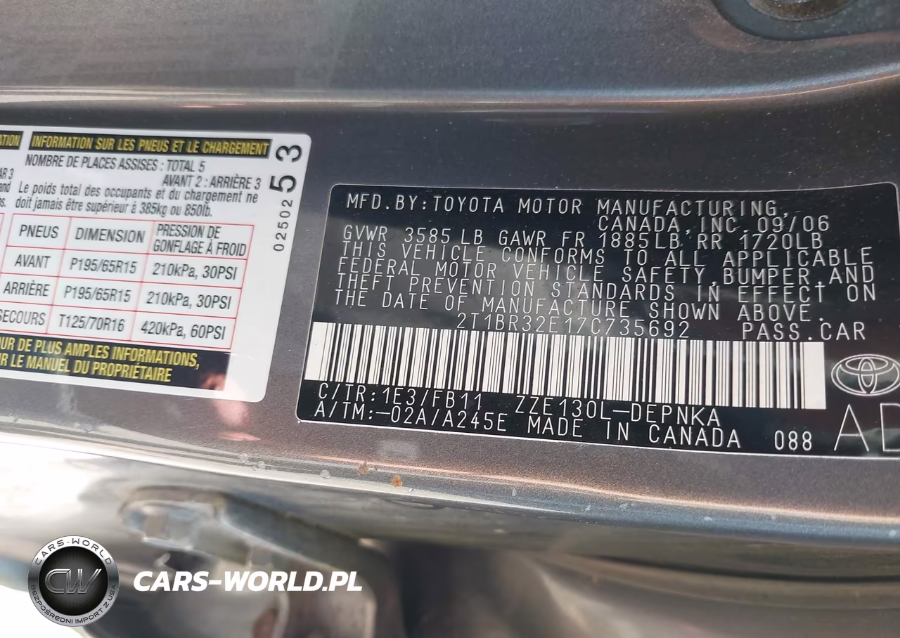 2007 Toyota Corolla Le VIN:2T1BR32E17C735692 - 9