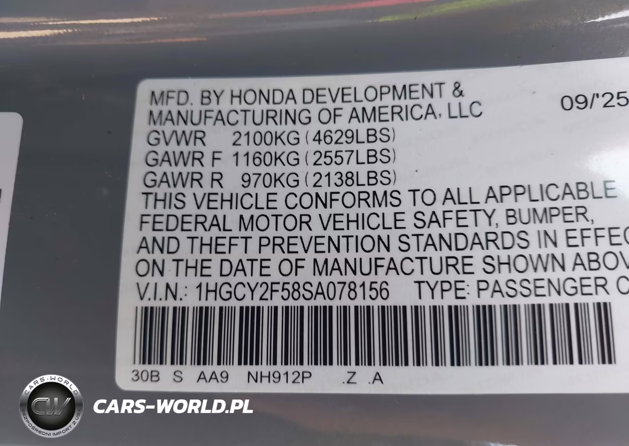 2025 Honda Accord Hybrid Sport VIN:1HGCY2F58SA078156 - 9