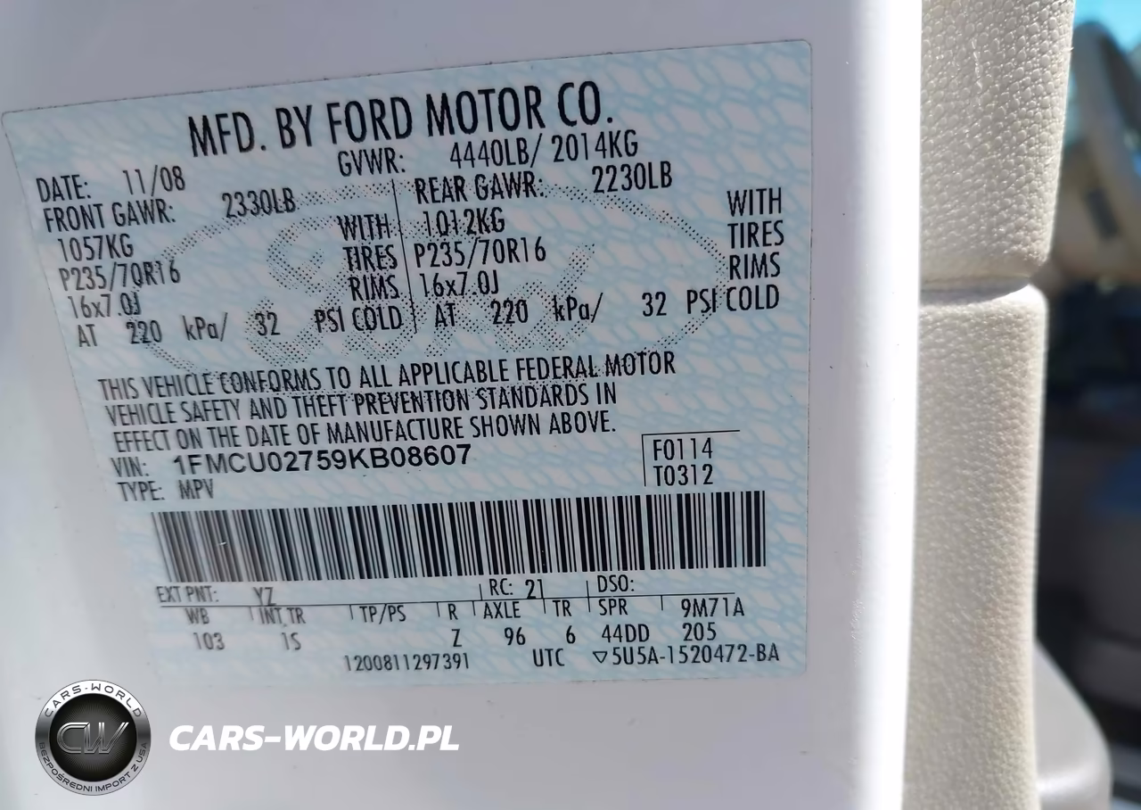 2009 Ford Escape Xls-Xls Manual VIN:1FMCU02759KB08607 - 9