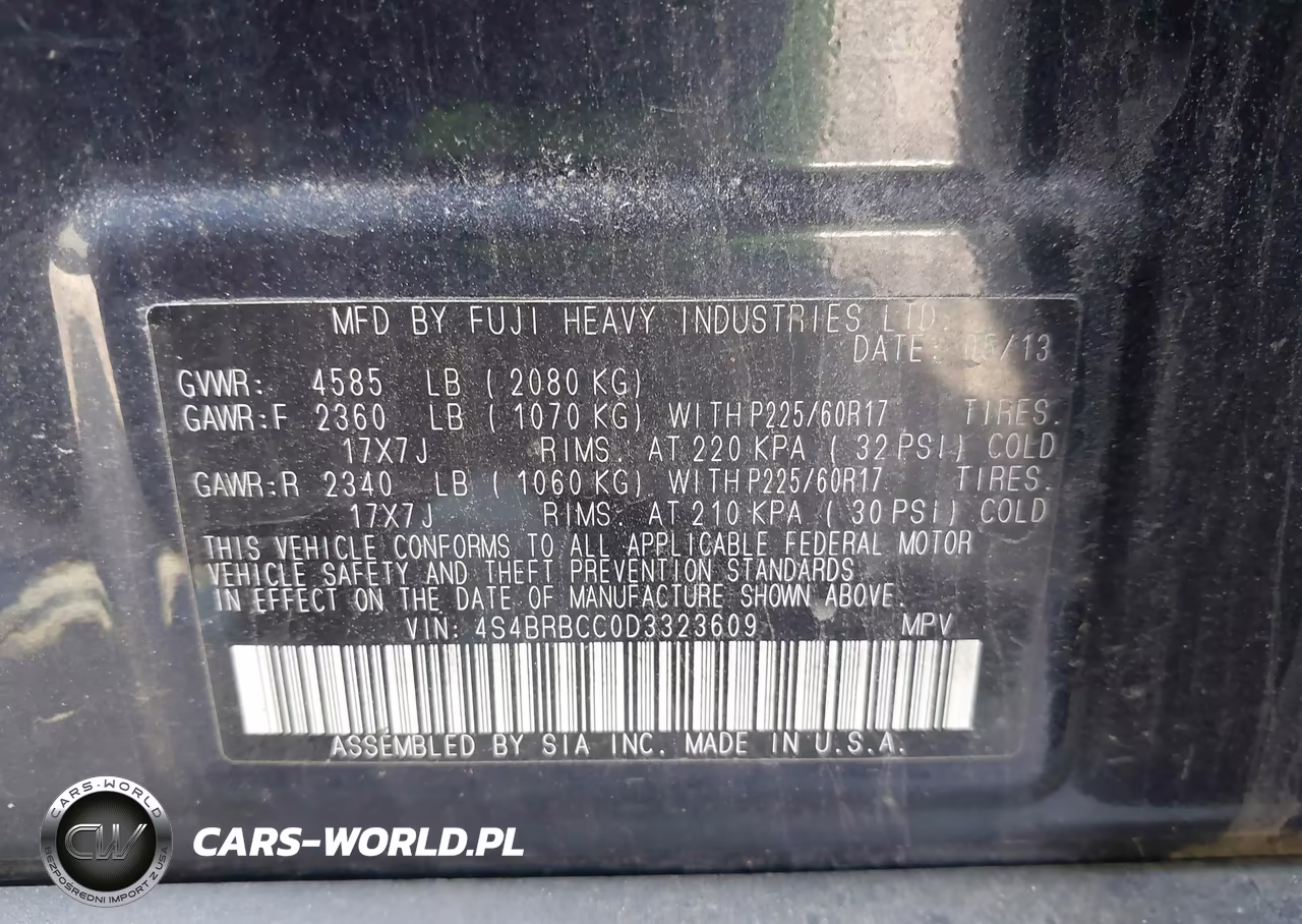 2013 Subaru Outback 2.5I Premium VIN:4S4BRBCC0D3323609 - 9