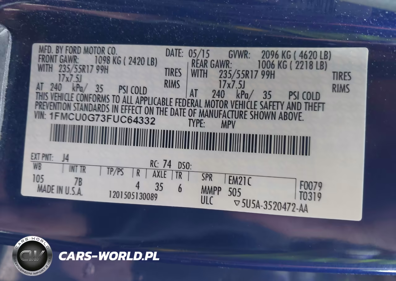 2015 Ford Escape Se VIN:1FMCU0G73FUC64332 - 9