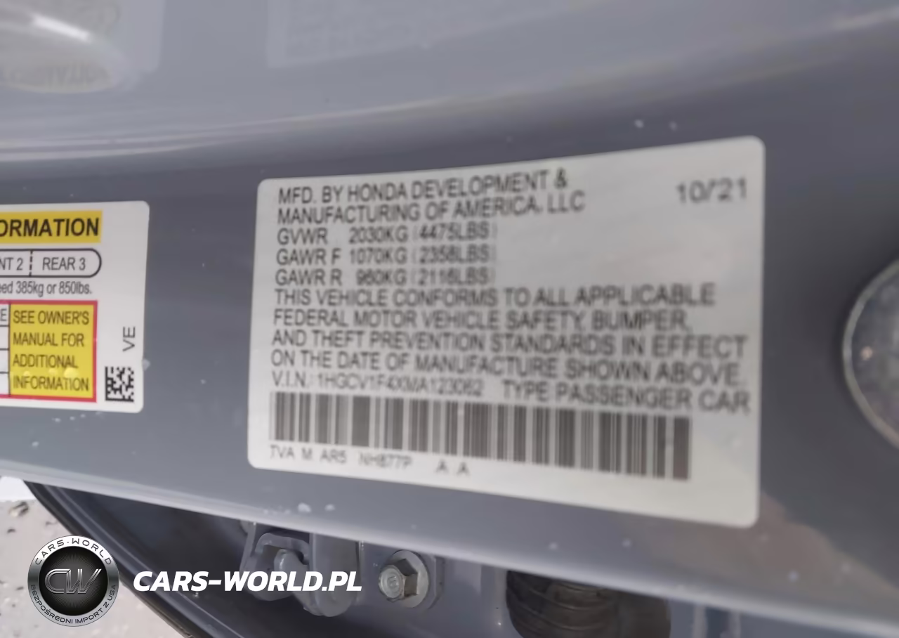 2021 Honda Accord Sport Special Edition VIN:1HGCV1F4XMA123062 - 9