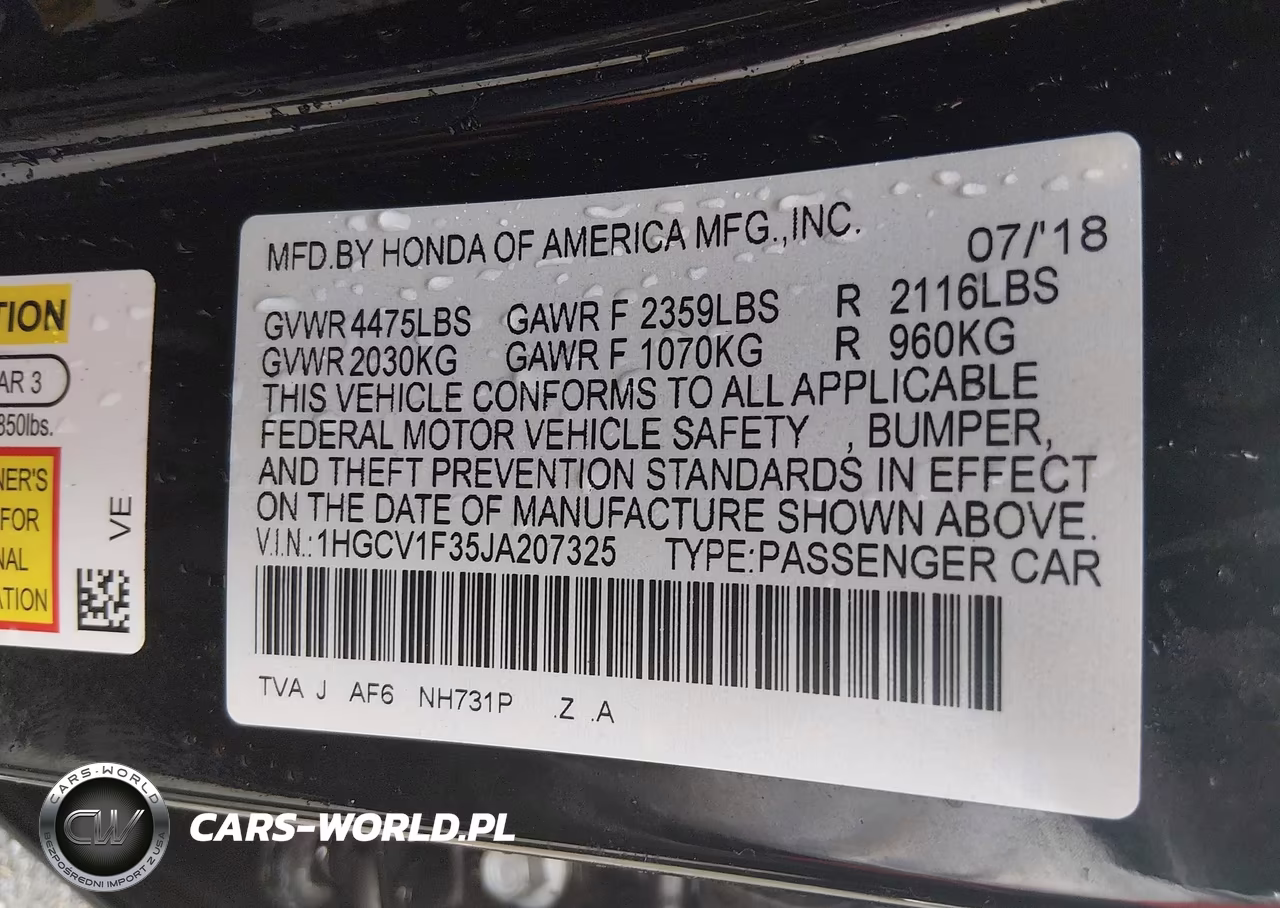 2018 Honda Accord Sport VIN:1HGCV1F35JA207325 - 9