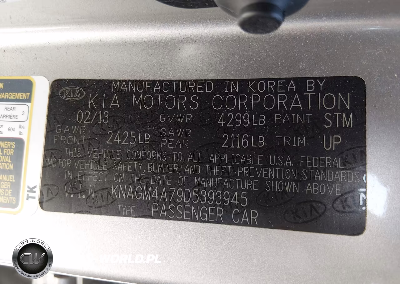 2013 Kia Optima Lx VIN:KNAGM4A79D5393945 - 9