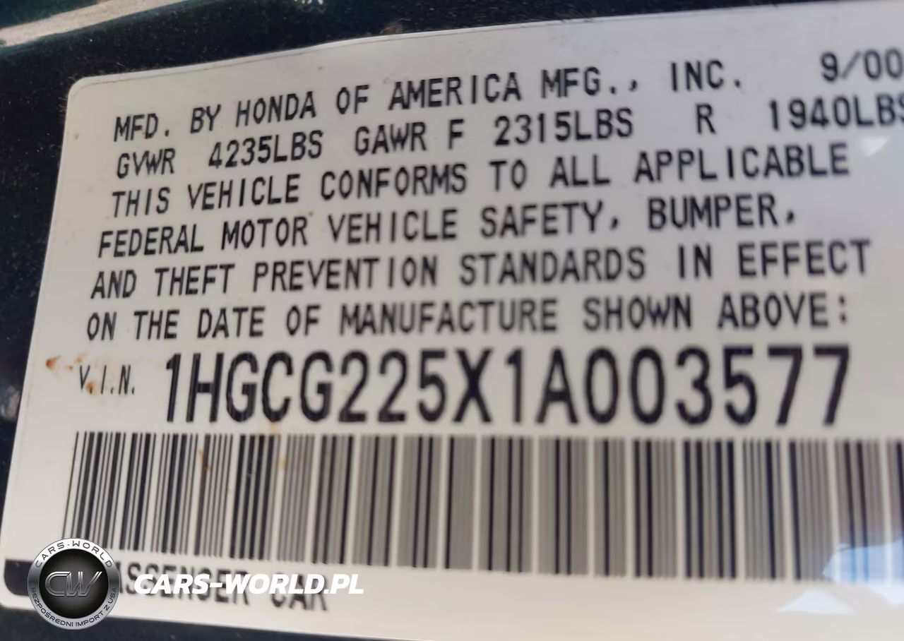 2001 Honda Accord 3.0 Ex VIN:1HGCG225X1A003577 - 9