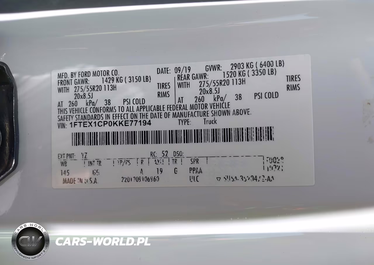 2019 Ford F-150 Xl VIN:1FTEX1CP0KKE77194 - 9