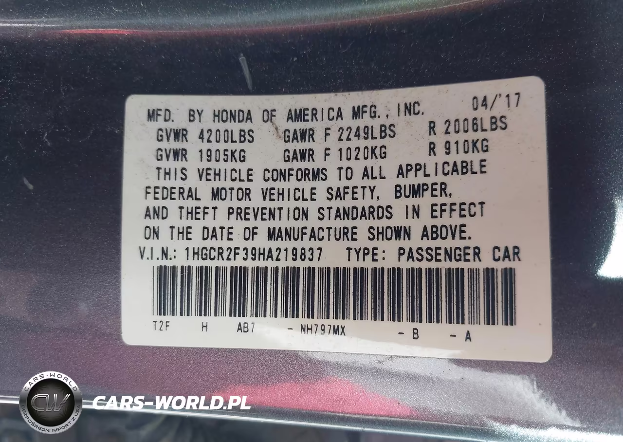 2017 Honda Accord Lx VIN:1HGCR2F39HA219837 - 9