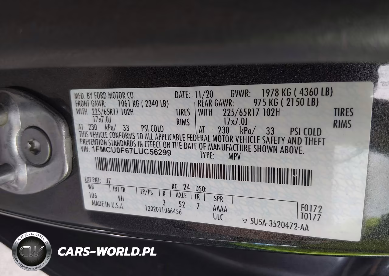 2020 Ford Escape S VIN:1FMCU0F67LUC56299 - 9