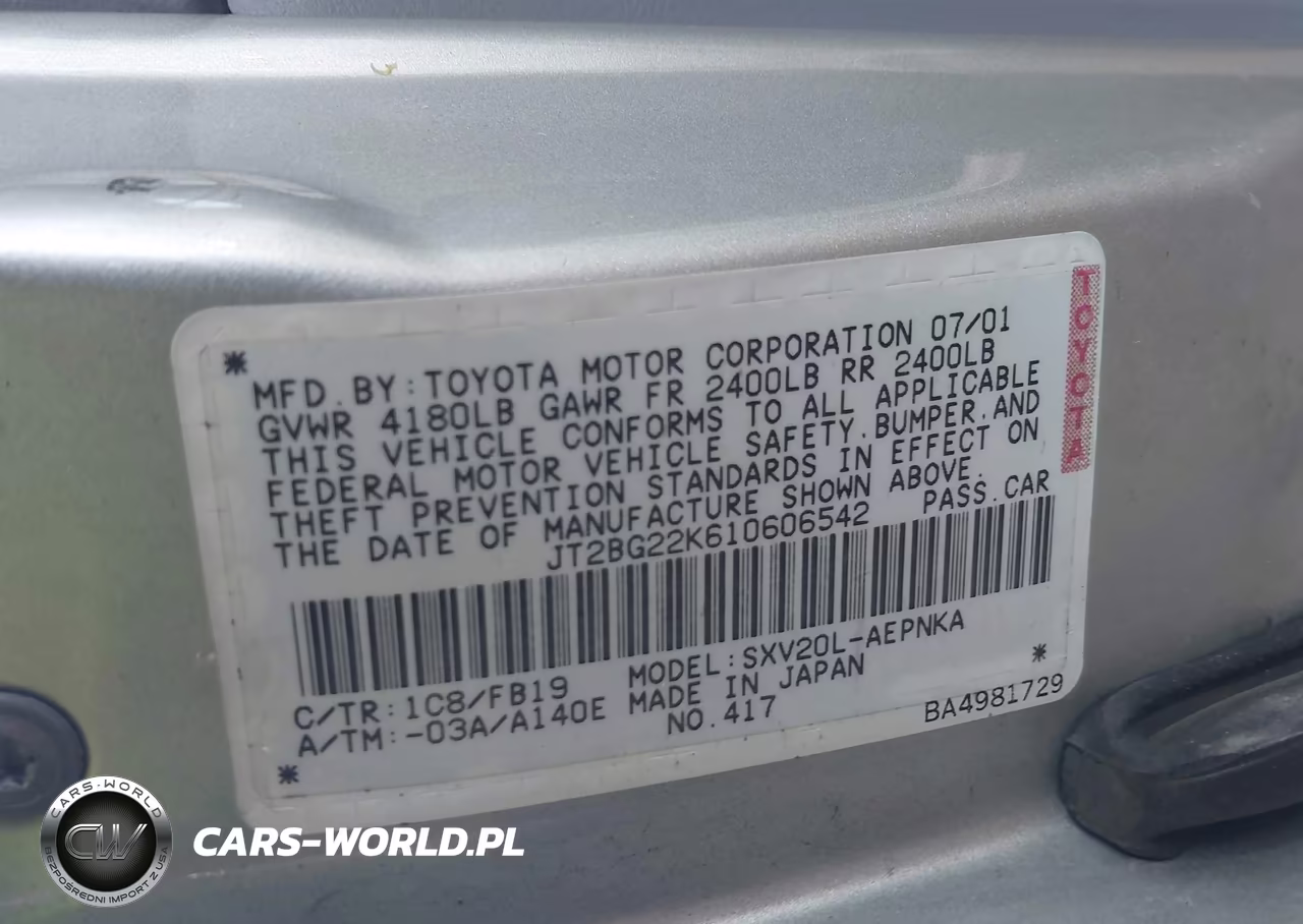 2001 Toyota Camry Le VIN:JT2BG22K610606542 - 9