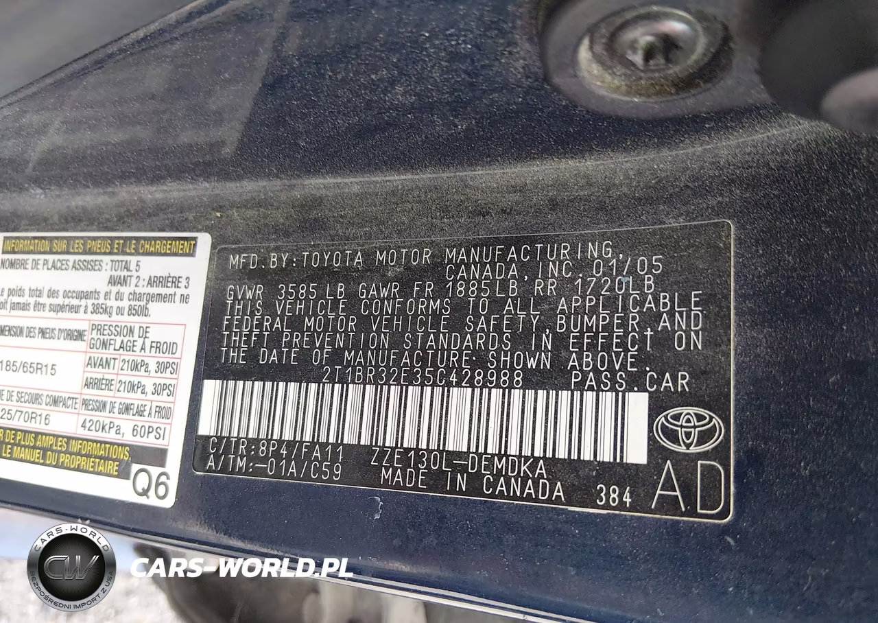 2005 Toyota Corolla Ce VIN:2T1BR32E35C428988 - 9