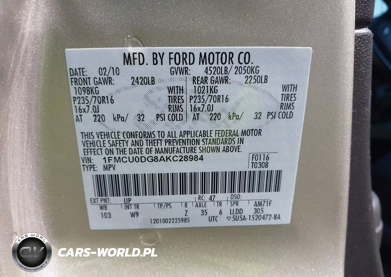 2010 Ford Escape Xlt VIN:1FMCU0DG8AKC28984 - 9