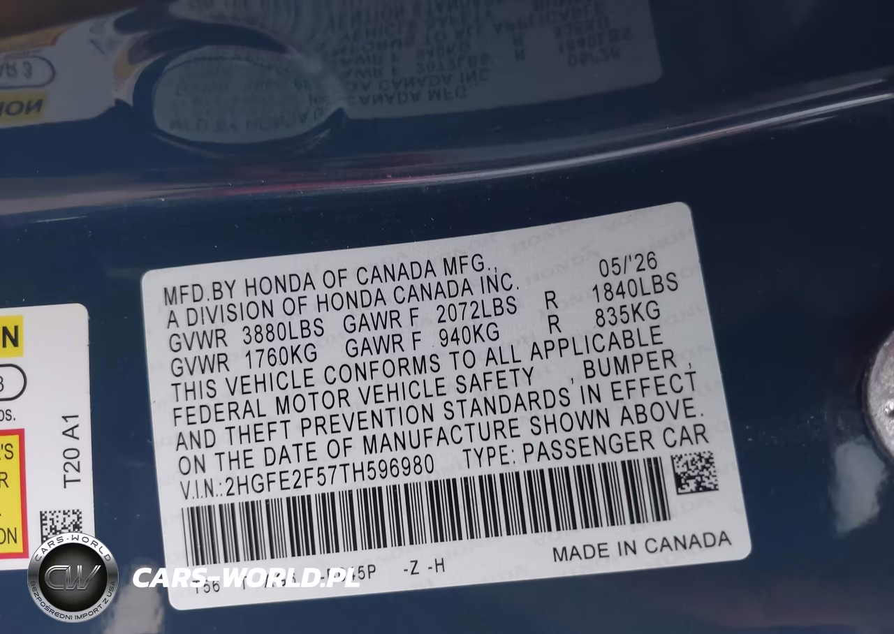 2026 Honda Civic Sport VIN:2HGFE2F57TH596980 - 9