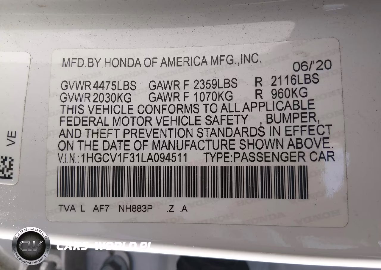2020 Honda Accord Sport VIN:1HGCV1F31LA094511 - 9
