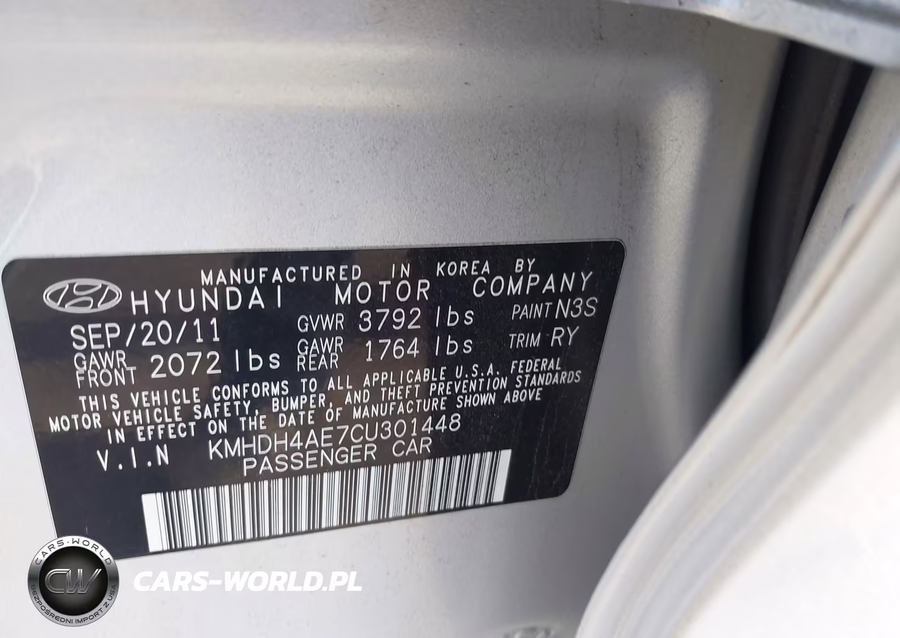 2012 Hyundai Elantra Limited (Ulsan Plant) VIN:KMHDH4AE7CU301448 - 9