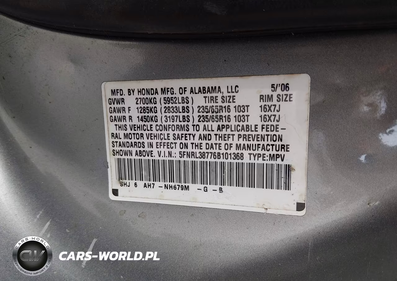 2006 Honda Odyssey Ex-L VIN:5FNRL38776B101368 - 9