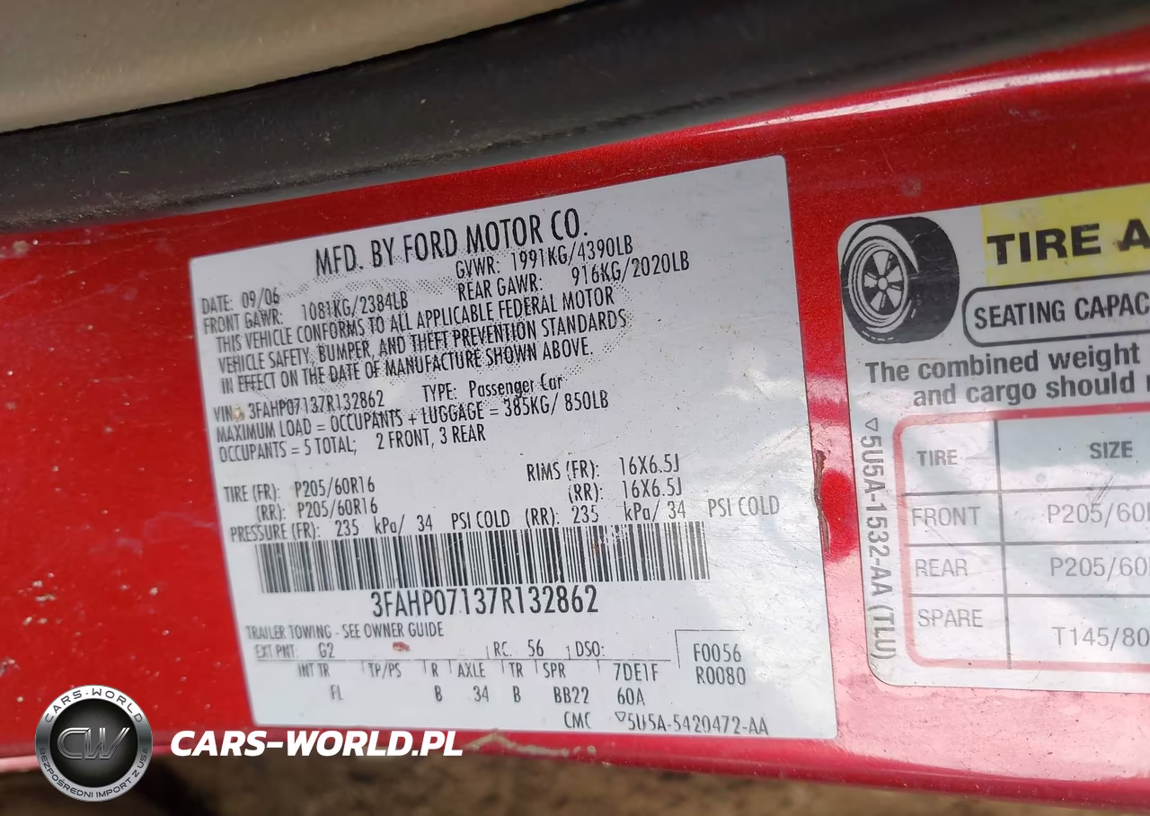 2007 Ford Fusion Se VIN:3FAHP07137R132862 - 9