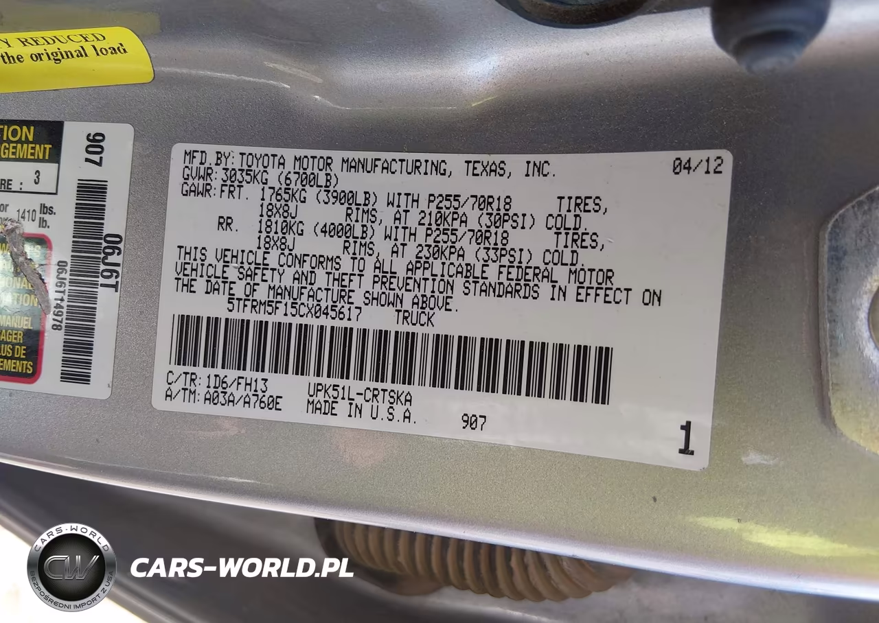 2012 Toyota Tundra Grade 4.6L V8 VIN:5TFRM5F15CX045617 - 9