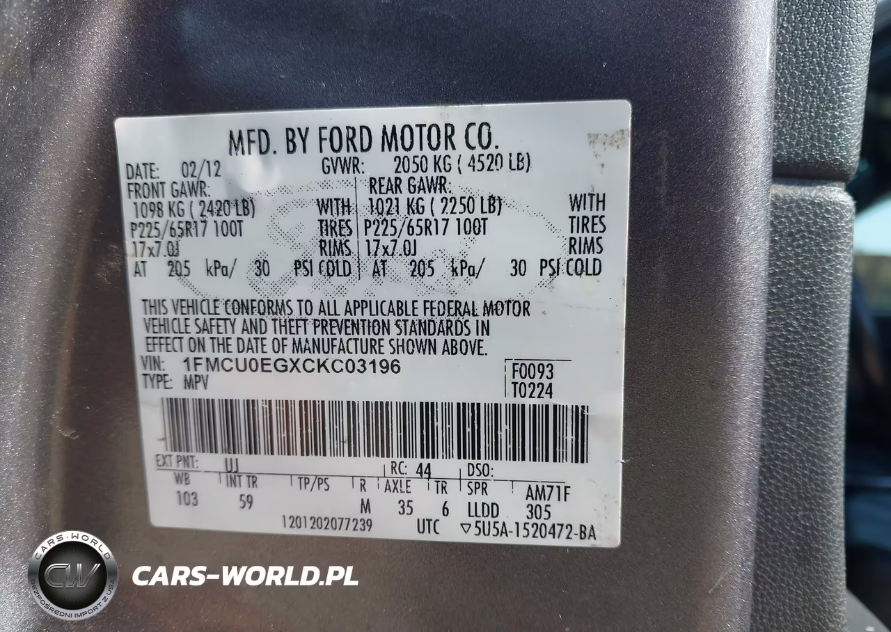 2012 Ford Escape Limited VIN:1FMCU0EGXCKC03196 - 9