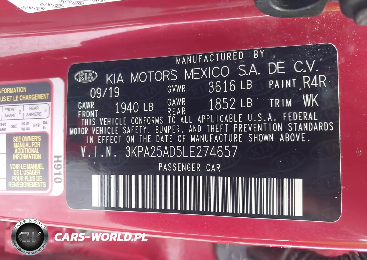 2020 Kia Rio 5-Door S VIN:3KPA25AD5LE274657 - 9