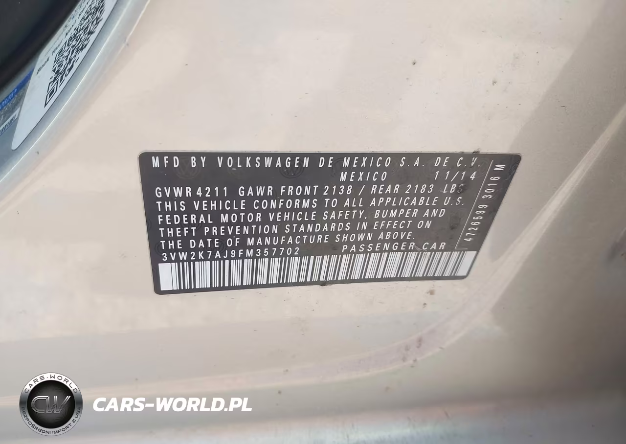 2015 Volkswagen Jetta 2.0L S VIN:3VW2K7AJ9FM357702 - 9